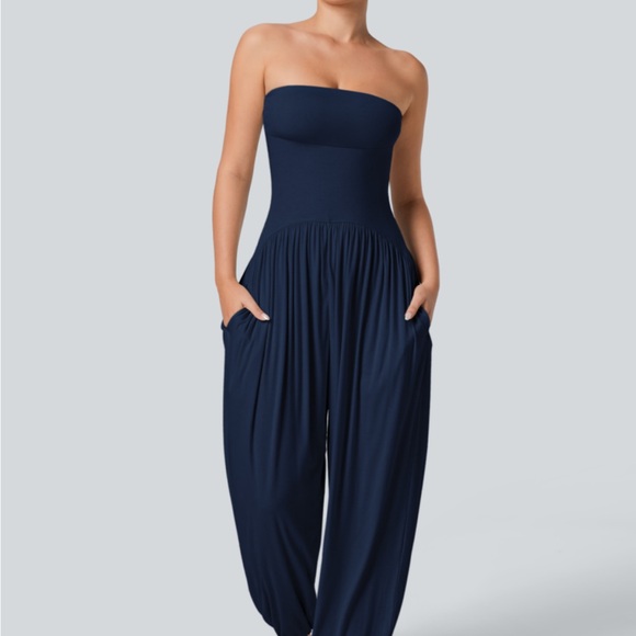 HALARA Pants - HALARA Strapless Navy Blue Jumpsuit with Pockets